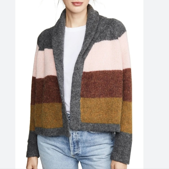 THE GREAT. Sweaters - The GREAT. Striped Lodge Merino Wool Fall Cozy Open Front Cardigan 2/Medium